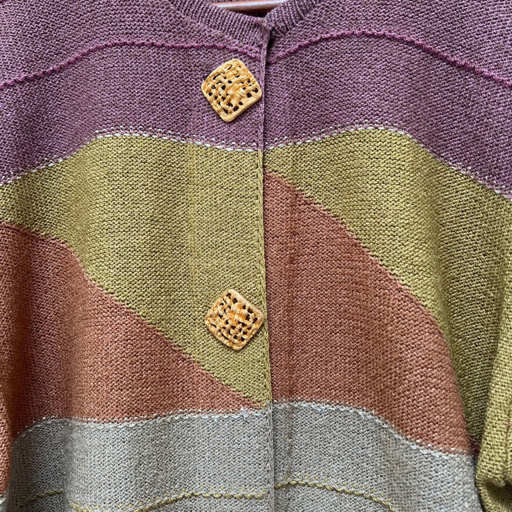 VTG Aya Bendat Cardigan Skirt Set M Wool Rayon Geometric Colorblock Button - Picture 4 of 9